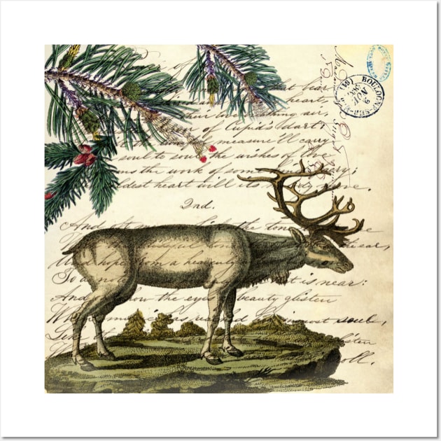 dark academia nordic scandinavian primitive christmas mountain animal bull elk Wall Art by Tina